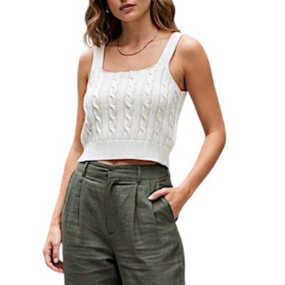 English Factory Ivory white wool blend cable knit cropped sweater tank top M - Picture 1 of 15